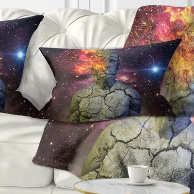 Design Art Broken Human Body With Fire Contemporary Rectangular Pillow Cover & Insert In Purple