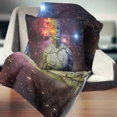 Design Art Broken Human Body With Fire Contemporary Square Pillow Cover & Insert In Purple