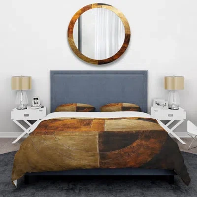 Design Art Bronze Brilliance Symmetry - Abstract Shapes Duvet Cover Set In Brown;yellow