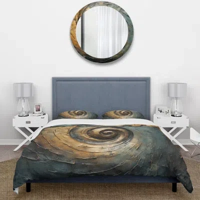 Design Art Bronze Whirling Wisdom Vortex - Abstract Spirals Duvet Cover Set In Gray;gold