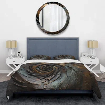 Design Art Bronze Whirling Wisdom Vortex I - Abstract Spirals Duvet Cover Set In Gray;gold