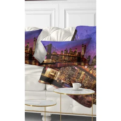 Design Art Brooklyn Bridge And Manhattan At Sunset Lumbar Pillow