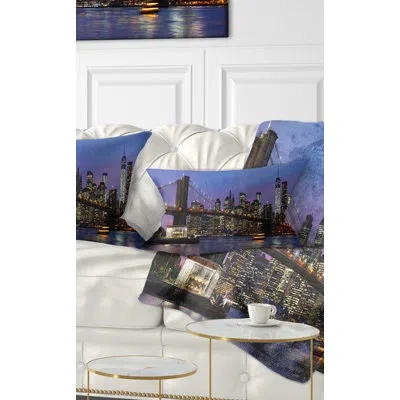 Design Art Brooklyn Bridge And Manhattan At Sunset Lumbar Pillow