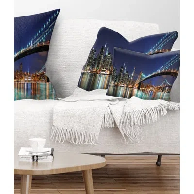 Design Art Brooklyn Bridge Panorama - Cityscape Printed Throw Pillow