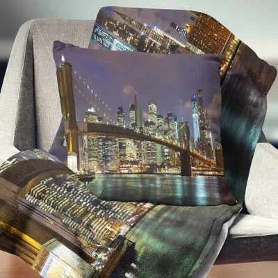 Design Art Brooklyn Bridge Panoramic View - Cityscape Printed Pillow