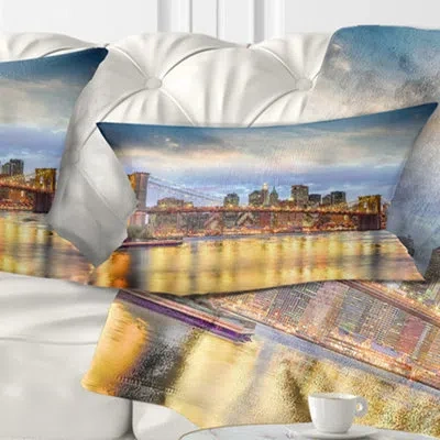Design Art Brooklyn Bridge With Night Illumination Cityscape Square Pillow Cover & Insert In Blue;black;brown;green;red;yellow