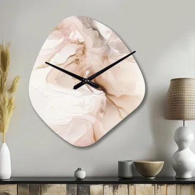 Design Art Brown Abstract Delicate Marble Ii - Marble Asymmetrical Metal Clock, Modern Irregular Shape Wall Clo In Brown;cream