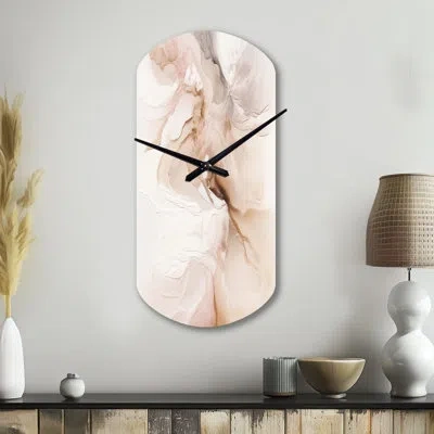 Design Art Brown Abstract Delicate Marble Ii - Marble Asymmetrical Metal Wall Clock, Modern Cylinder Wall Clock In Brown;cream
