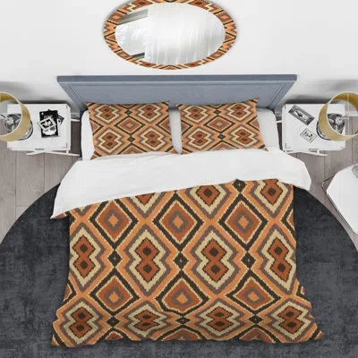 Design Art Brown Abstract Geometric - Abstract Duvet Cover Set - Microfiber Polyester In Black;brown