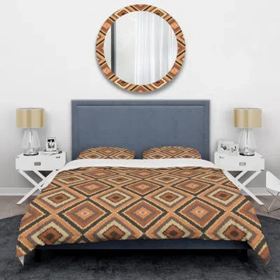 Design Art Brown Abstract Geometric - Abstract Duvet Cover Set - Microfiber Polyester In Orange