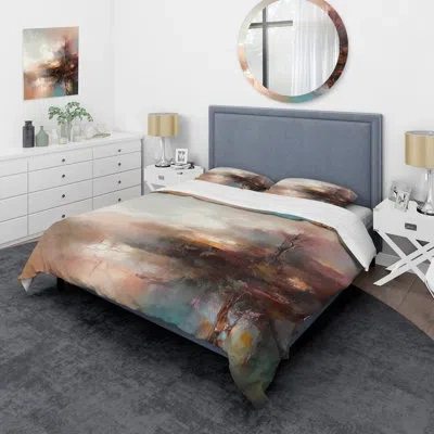 Design Art Brown Abstracted Nature Iv - Abstract Landscapes Duvet Cover Set In Brown;gray