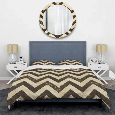 Design Art Brown And Beige Chevron Delight I - Glam Duvet Cover Set In Brown;beige