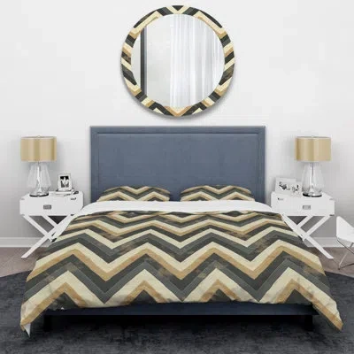 Design Art Brown And Beige Chevron Delight V - Glam Duvet Cover Set In Brown;beige