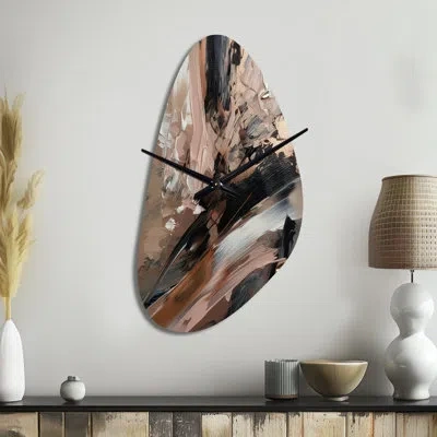 Design Art Brown And Black Beyond Boundaries Ii - Abstract Asymmetrical Metal Clock, Modern Freeform Wall Clock