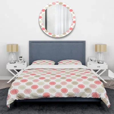 Design Art Brown And Pink Circle Pattern - Abstract Duvet Cover Set - Microfiber Polyester