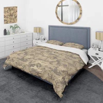 Design Art Brown Beige Camouflage - Abstract Duvet Cover Set - Microfiber Polyester In Cream