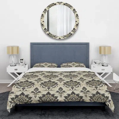 Design Art Brown Beige Classic Damask Pattern Ii - Modern Duvet Cover Set In Brown;beige