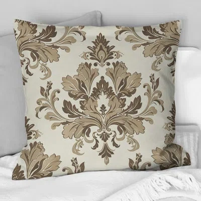 Design Art Brown Beige Damask Glam Ii - Transitional Throw Pillow In Brown;beige