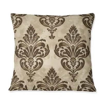 Design Art Brown Beige Damask Glamor I - Transitional Throw Pillow In Brown;beige