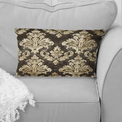 Design Art Brown Beige Damask Glamor Ii - Transitional Lumbar Pillow In Brown;beige