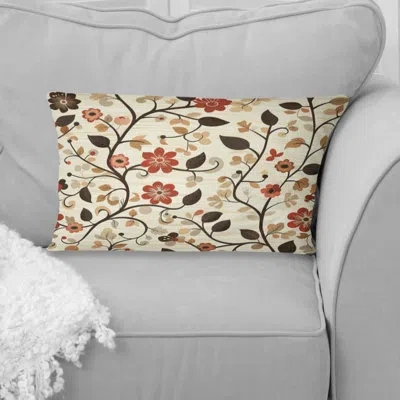 Design Art Brown Beige Floral Garden Beauty I - Transitional Lumbar Pillow In Brown;beige