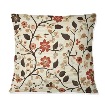 Design Art Brown Beige Floral Garden Beauty I - Transitional Throw Pillow In Brown;beige