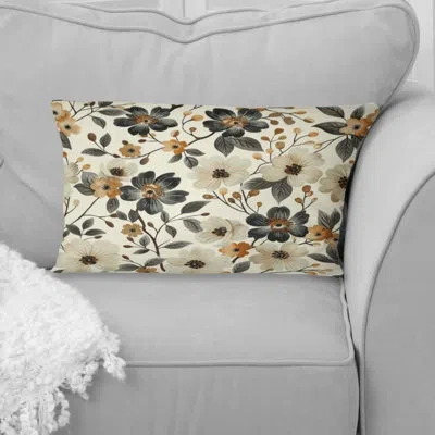 Design Art Brown Beige Floral Garden Beauty Ii - Transitional Lumbar Pillow In Brown;beige