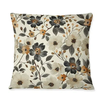 Design Art Brown Beige Floral Garden Beauty Ii - Transitional Throw Pillow In Brown;beige