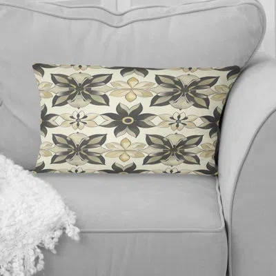 Design Art Brown Beige Floral Garden Beauty Iii - Transitional Lumbar Pillow In Brown;gray