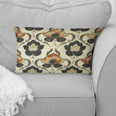 Design Art Brown Beige Floral Garden Beauty Iv - Transitional Lumbar Pillow In Brown;gray