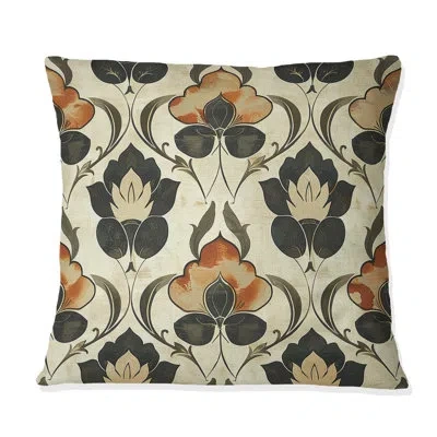 Design Art Brown Beige Floral Garden Beauty Iv - Transitional Throw Pillow In Brown;gray