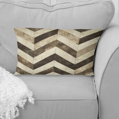 Design Art Brown Beige Herringbone Tiles I - Modern Lumbar Pillow In Brown;beige