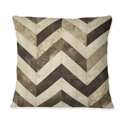 Design Art Brown Beige Herringbone Tiles I - Modern Throw Pillow In Brown;beige
