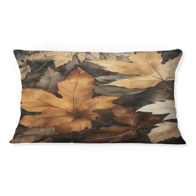 Design Art Brown Beige Leafs Harmony Iv - Floral Printed Throw Pillow In Brown;beige