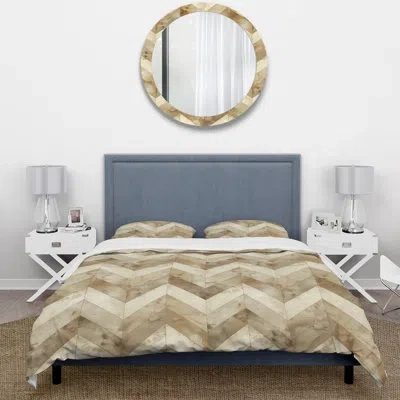 Design Art Brown Beige Midcentury Chevron I - Midcentury Duvet Cover Set In Brown;beige
