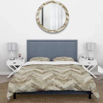 Design Art Brown Beige Midcentury Chevron Ii - Midcentury Duvet Cover Set In Brown;beige