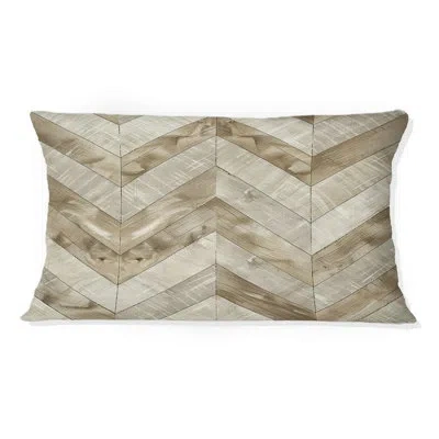 Design Art Brown Beige Midcentury Chevron Ii - Midcentury Lumbar Pillow In Brown;beige