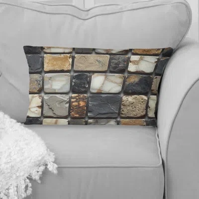 Design Art Brown Beige Mosaic Tiles I - Modern Lumbar Pillow In Brown;beige
