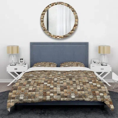Design Art Brown Beige Mosaic Tiles Iii - Modern Duvet Cover Set In Brown;beige