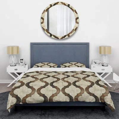 Design Art Brown Beige Ogee Pattern - Modern Duvet Cover Set In Brown;beige