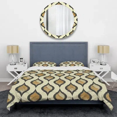 Design Art Brown Beige Ogee Patterns V - Modern Duvet Cover Set In Brown;beige