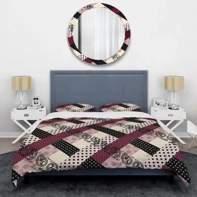Design Art Brown Checked Patchwork Duvet Cover Set In White,black,purple