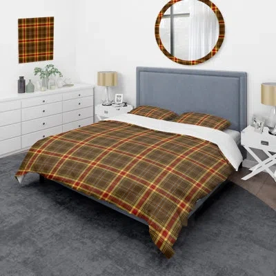 Design Art Brown Checked Tartan - Abstract Duvet Cover Set - Microfiber Polyester