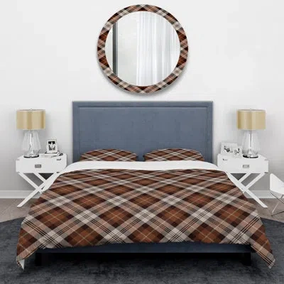 Design Art Brown Checked Tartan - Abstract Duvet Cover Set - Microfiber Polyester