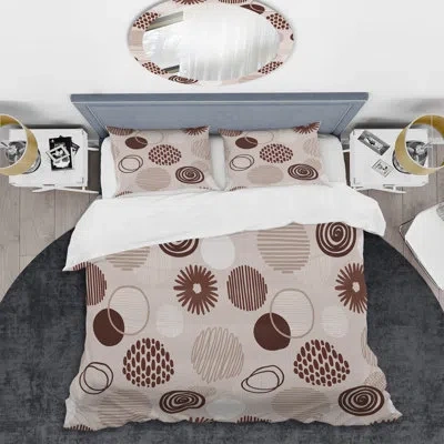 Design Art Brown Circle Dots - Abstract Duvet Cover Set - Microfiber Polyester