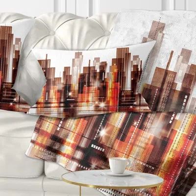 Design Art Brown City Skyline - Cityscape Printed Throw Pillow