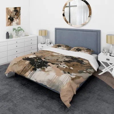 Design Art Brown Colorful Symmetry I - Abstract Duvet Cover Set - Microfiber Polyester In Black;brown