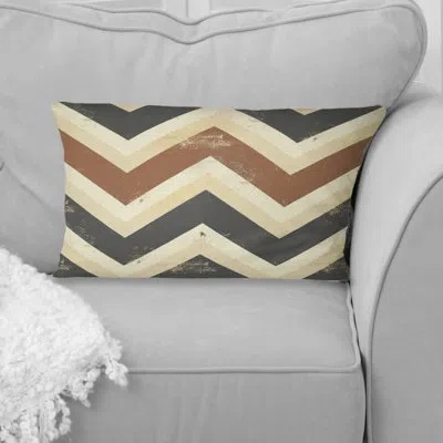 Design Art Brown Cream Chevron Print I - Modern Lumbar Pillow In Brown;cream