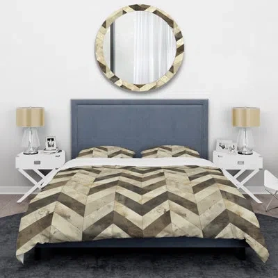Design Art Brown Cream Chevron Print Ii - Modern Duvet Cover Set In Brown;cream