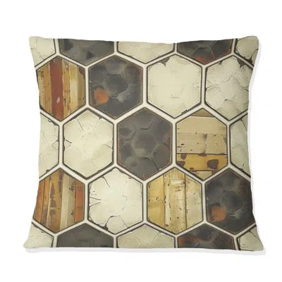 Design Art Brown Cream Hexagon Tiles - Modern Throw Pillow In Brown;cream